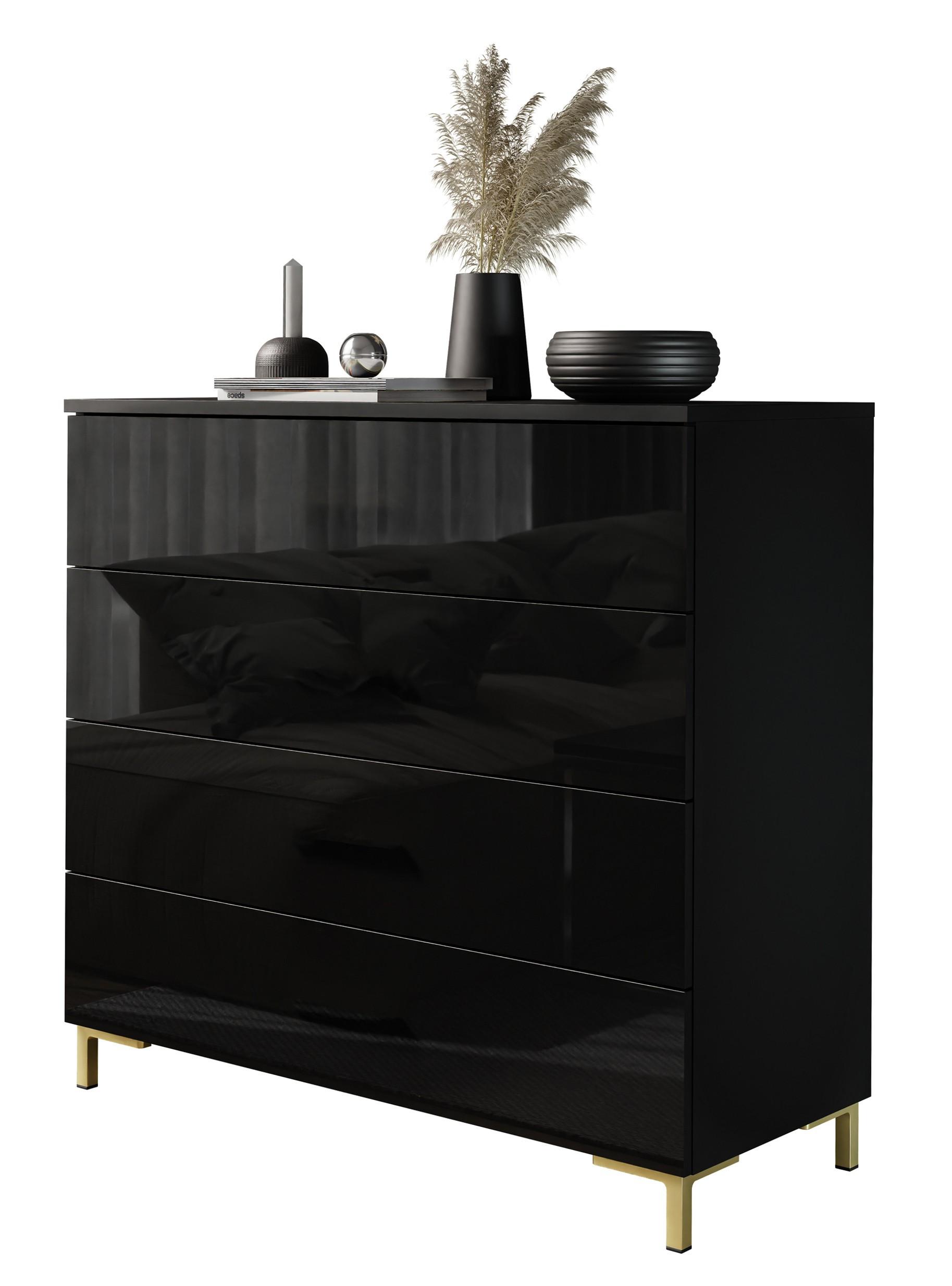 KOMMODE LINA 95 PUSH OPEN mit goldenen Beinen - Schwarz, Holzwerkstoff (95/84/40cm) - Lookway
