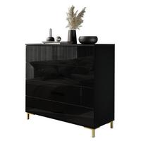 KOMMODE LINA 95 PUSH OPEN mit goldenen Beinen - Schwarz, Holzwerkstoff (95/84/40cm) - Lookway