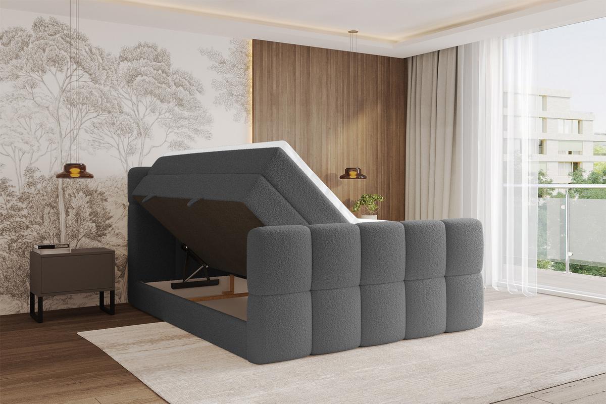 BOXBETT mit Matratze H3/H4 - FAMA-Z KING - 120x200 cm Grau Quelle - Schieferfarben, Holzwerkstoff (120/200cm) - ALTDECOR