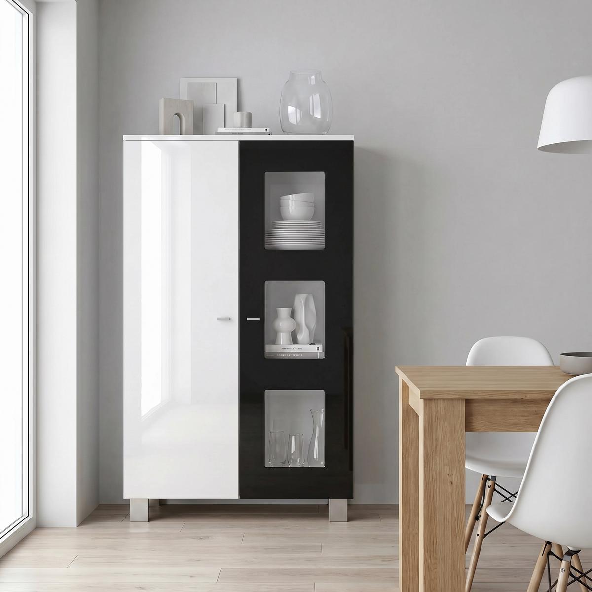 VITRINE Denjo Tür in Schwarz Hochglanz - Schwarz Hochglanz, Holzwerkstoff (71/129/35cm) - Vladon