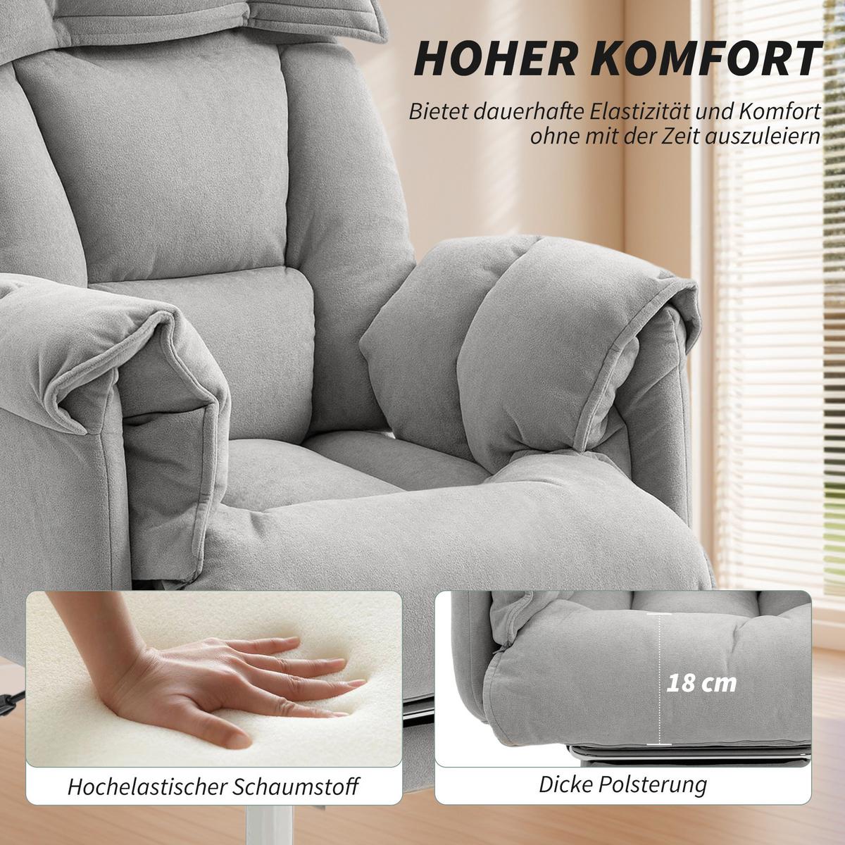 BÜROSTUHL Polyester Stahl Hellgrau - Chromfarben/Hellgrau, Textil/Metall (75/118/77cm) - HOMCOM
