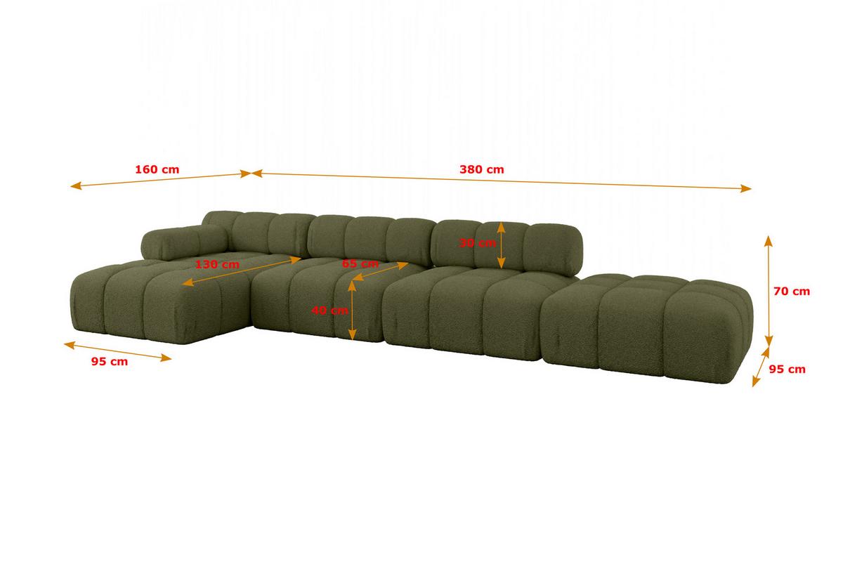ECKSOFA modulares Sofa Lizur-L2 - 380x160x70 cm Grün Bouclé - Grün, Holzwerkstoff/Textil (380/160cm) - ALTDECOR