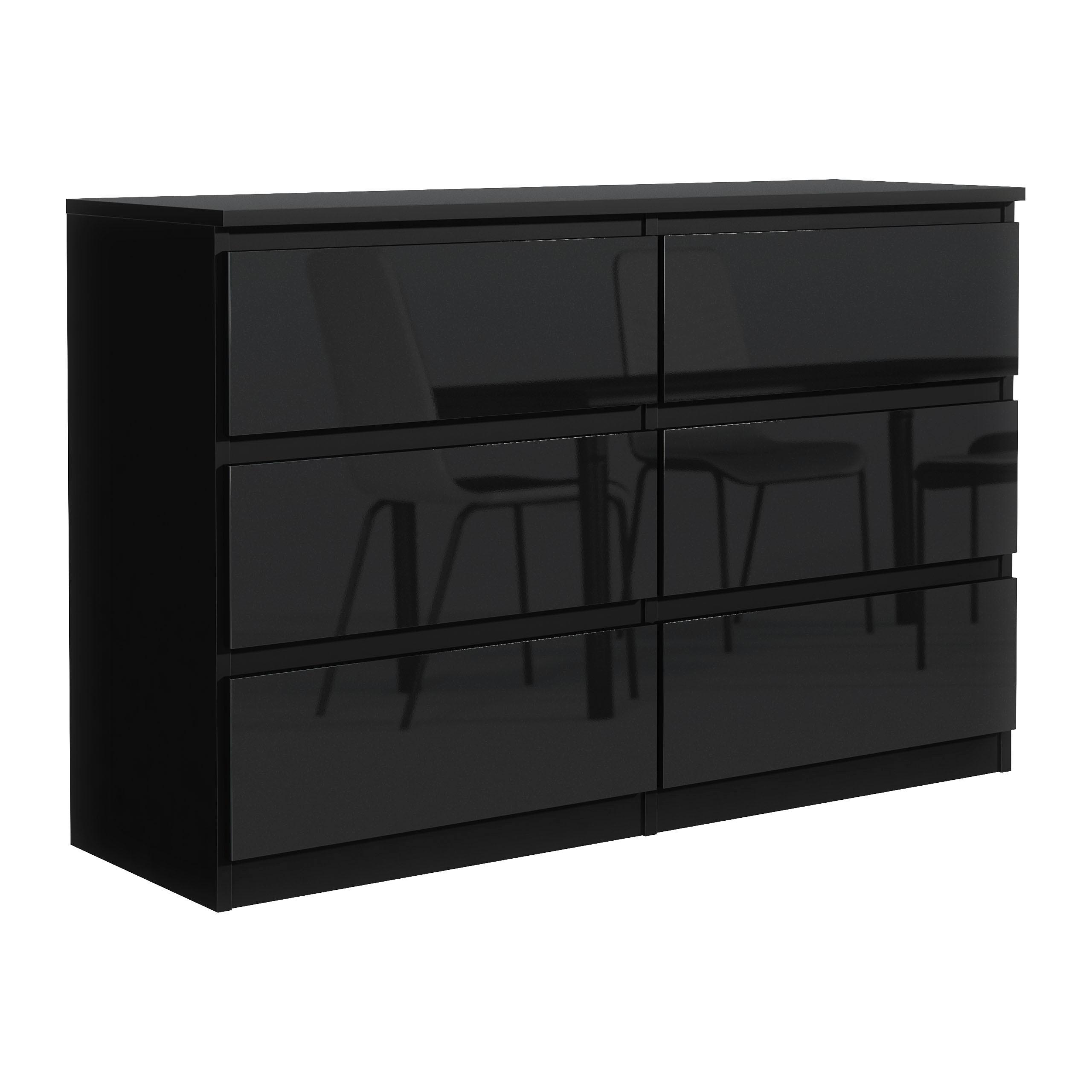 KOMMODE NUDO 120/78,5/39cm mit 6 Schubladen Türen Schwarz - Schwarz Hochglanz/Schwarz, Holzwerkstoff (120/78.5/39cm) - MASSENO