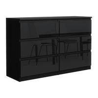 KOMMODE NUDO 120/78,5/39cm mit 6 Schubladen Türen Schwarz - Schwarz Hochglanz/Schwarz, Holzwerkstoff (120/78.5/39cm) - MASSENO
