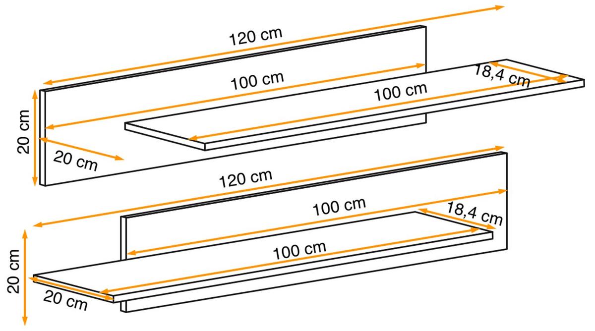 WANDBOARD-SET Kaschmir 100-120 x 20 cm, Wandregal 2-teilig hängend - Kaschmir, Holzwerkstoff (120/20/20cm) - Inn.Furn