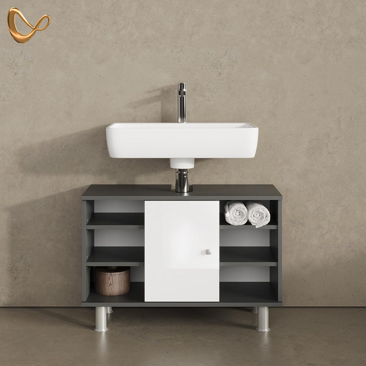 WASCHBECKENUNTERSCHRANK Fucino Weiß Hochglanz 80 x 54 cm - Weiß Hochglanz, Holzwerkstoff (80/54/32cm) - Livinity®
