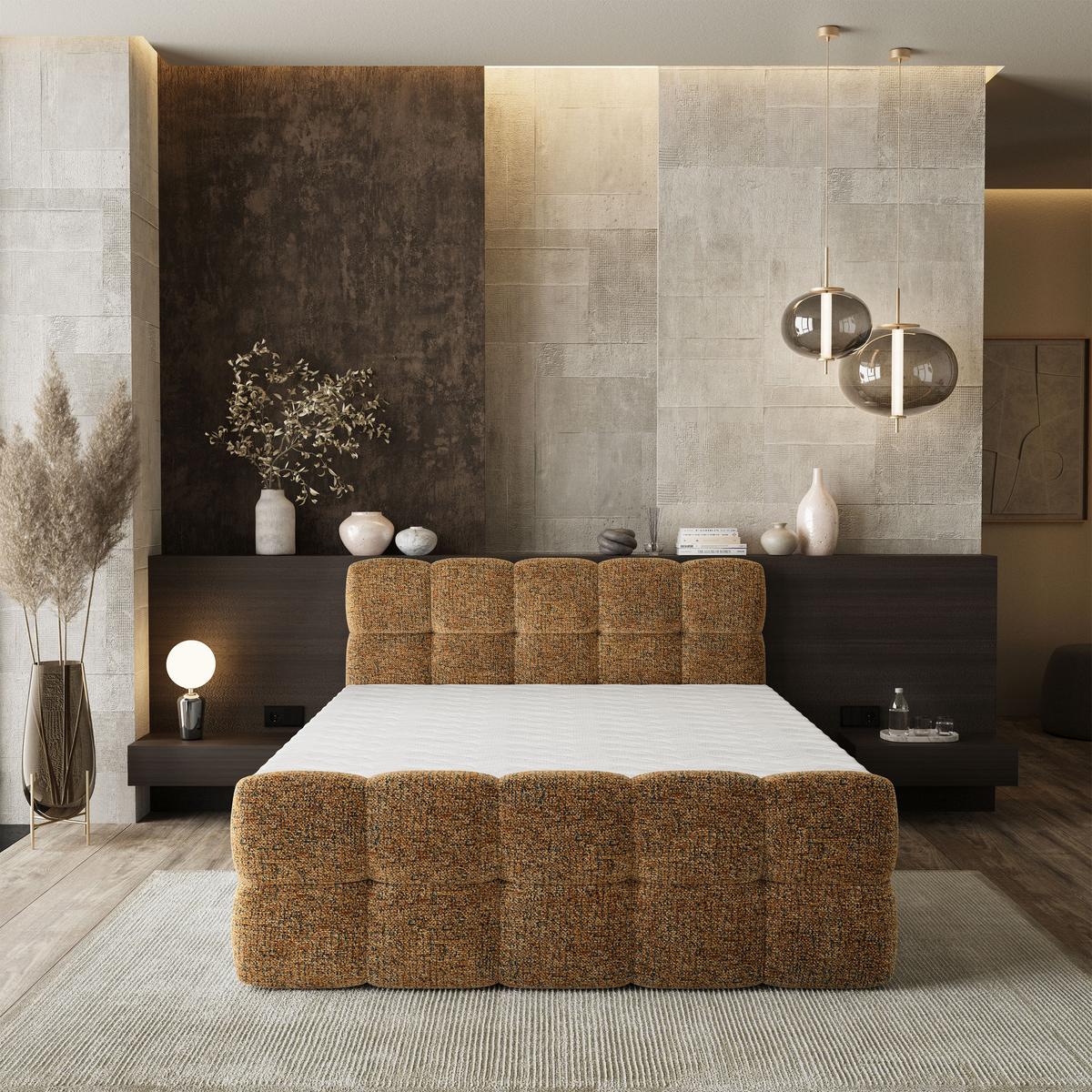 BOXBETT BRUME 160x200 cm mit Matratze und Topper, H2+H3 - Braun - Braun, Holz (160/200cm) - MASSENO