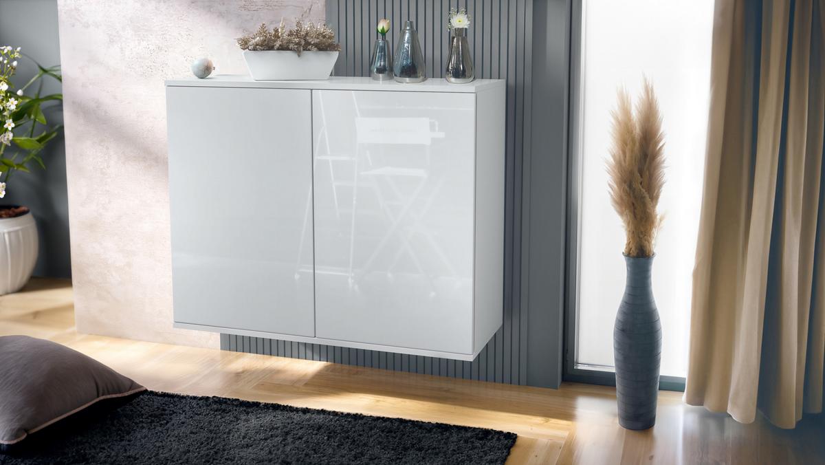 KOMMODE Skadu Weiß Hochglanz - Weiß Hochglanz, Holzwerkstoff (92.5/73.5/35cm) - Vladon