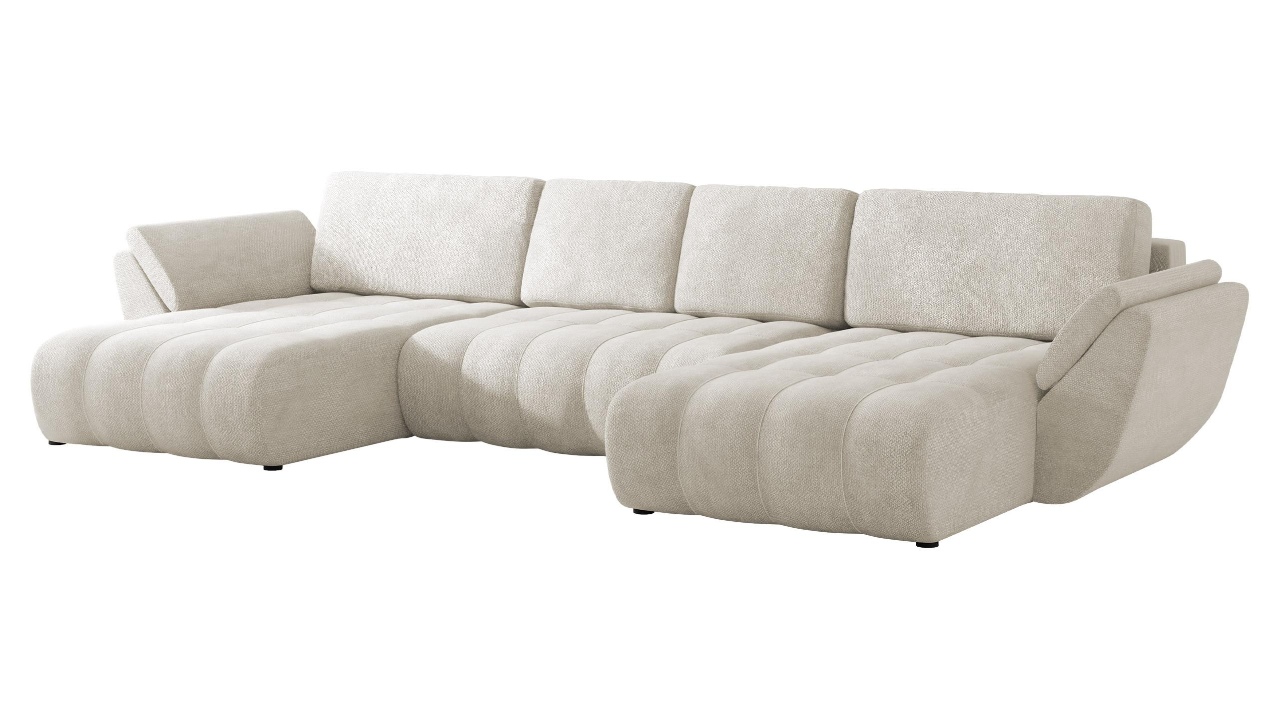 WOHNLANDSCHAFT Faro U - Creme/Schwarz, Holz/Kunststoff (383/86/195cm) - MIRJAN24