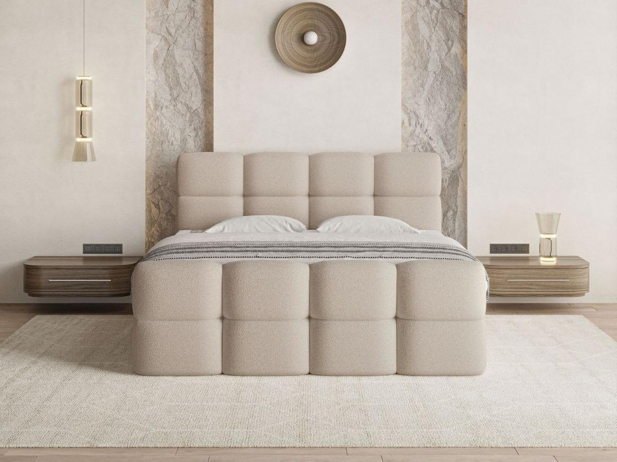 BOXBETT Rivon 160x200 Bouclé-Stoff Beige - Beige, Holz/Textil (160/200cm) - Graingold