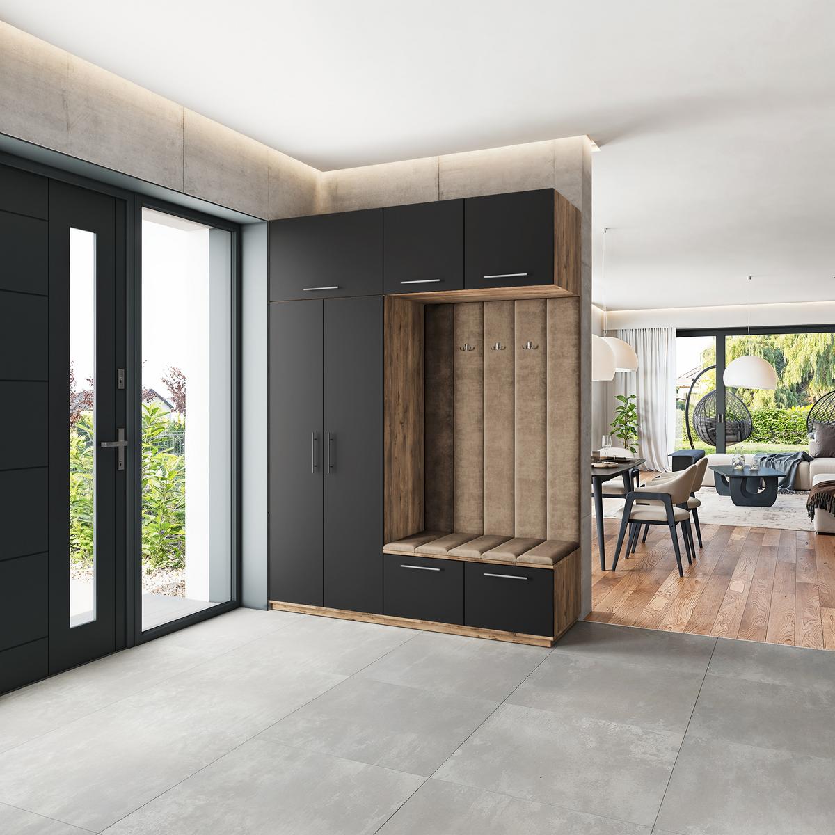 GARDEROBENSCHRANK REMA 180/240/60 cm Modern Garderobe-Set Eiche Lefkas - Eichefarben/Schwarz, Holzwerkstoff (180/240/60cm) - MASSENO