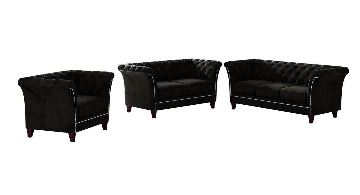 CHESTERFIELD-SOFA 2-Sitzer Fusion Schwarz Samt - Schwarz/Braun, Holz/Textil (175/75/82cm) - S-Style Möbel