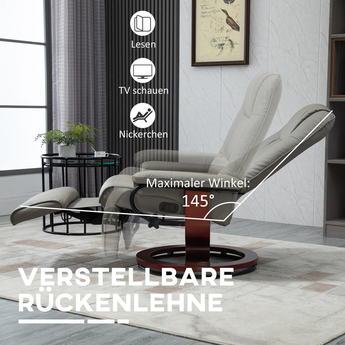 FERNSEHSESSEL Relaxsessel Liegesessel Kunstleder 360° Drehstuhl Holzfuß neigbar - Braun/Grau, Holz/Kunststoff (87/100/78cm) - HOMCOM