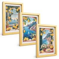 BILDER SET 3er Set - 20x30 cm Goldrahmen - Meerblick, italienische Zitronen - Goldfarben, Kunststoff (20/30cm) - TULUP