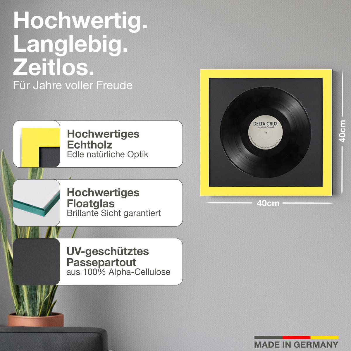 SCHALLPLATTEN RAHMEN 40/40 für die Vinyl - Gelb, Holz (40/40cm) - K-Möbel