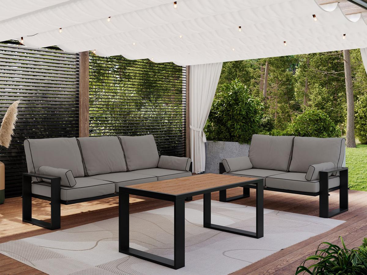 GARTENMÖBEL-SET ELBA: 1x Tisch, 2x Sofa - Grau - Grau, Textil - MKS