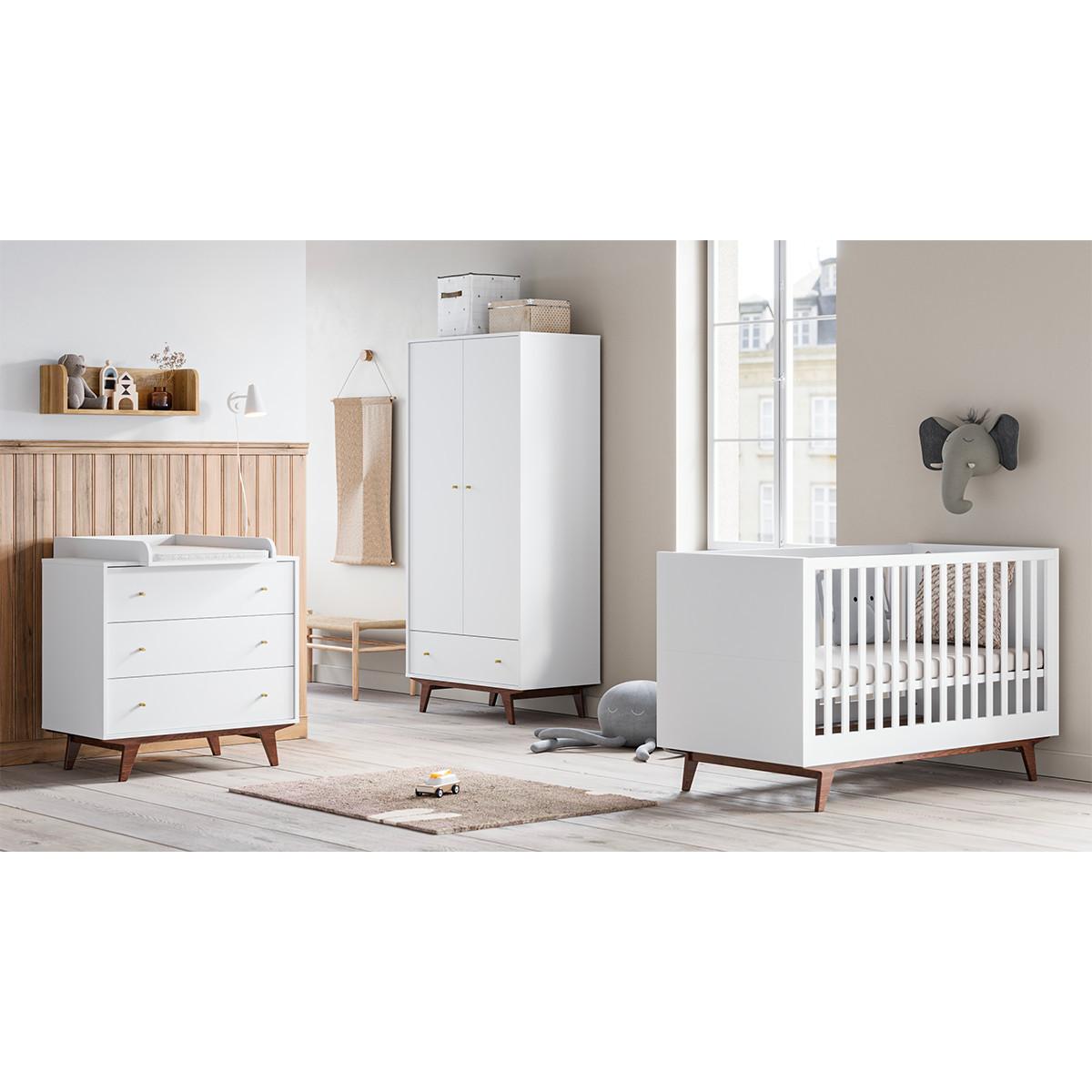 BABYKLEIDERSCHRANK 2 Türen Mid Weiß und Holz - Weiß, Holzwerkstoff (90/185/50cm) - Petits-meubles