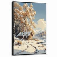 LEINWAND Bilder mit Rahmen - Winter - Schnee - Zuhause - Natur - 60x90 - Hellbraun, Textil (60/90cm) - MuchoWow