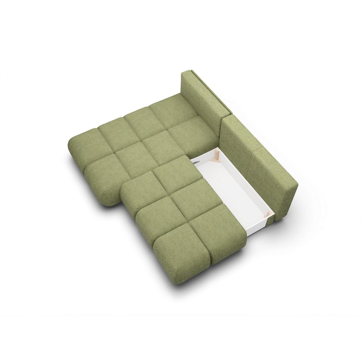 ECKSOFA CORSO L-S Grün Boucle-Stoff mit Schlaffunktion - Grün, Holz (230/177cm) - MASSENO