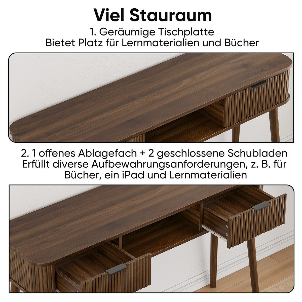 SCHREIBTISCH Mid-Century Walnuss-Optik mit 2 Schubladen & Ablage - Walnussfarben, Holzwerkstoff (35/120/77.6cm) - Urban Meuble