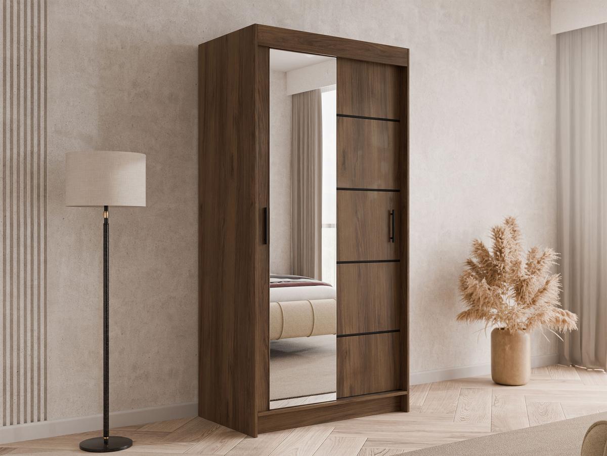 SCHIEBETÜRENSCHRANK Infinity III 100 - Nussbaumfarben/Schwarz, Holzwerkstoff/Kunststoff (100/200/58cm) - MIRJAN24
