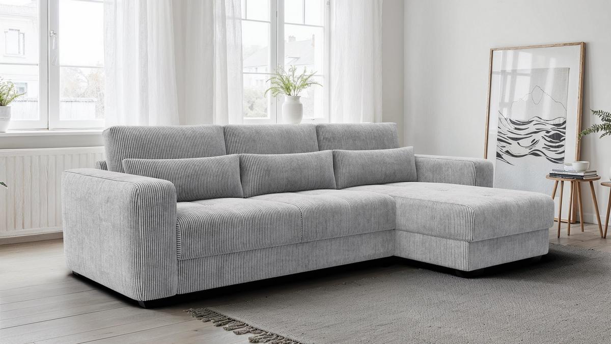 ECKSOFA OLI 4-Sitzer rechts, hellgrau - Hellgrau, Holz/Textil (295/172cm) - Wozimo