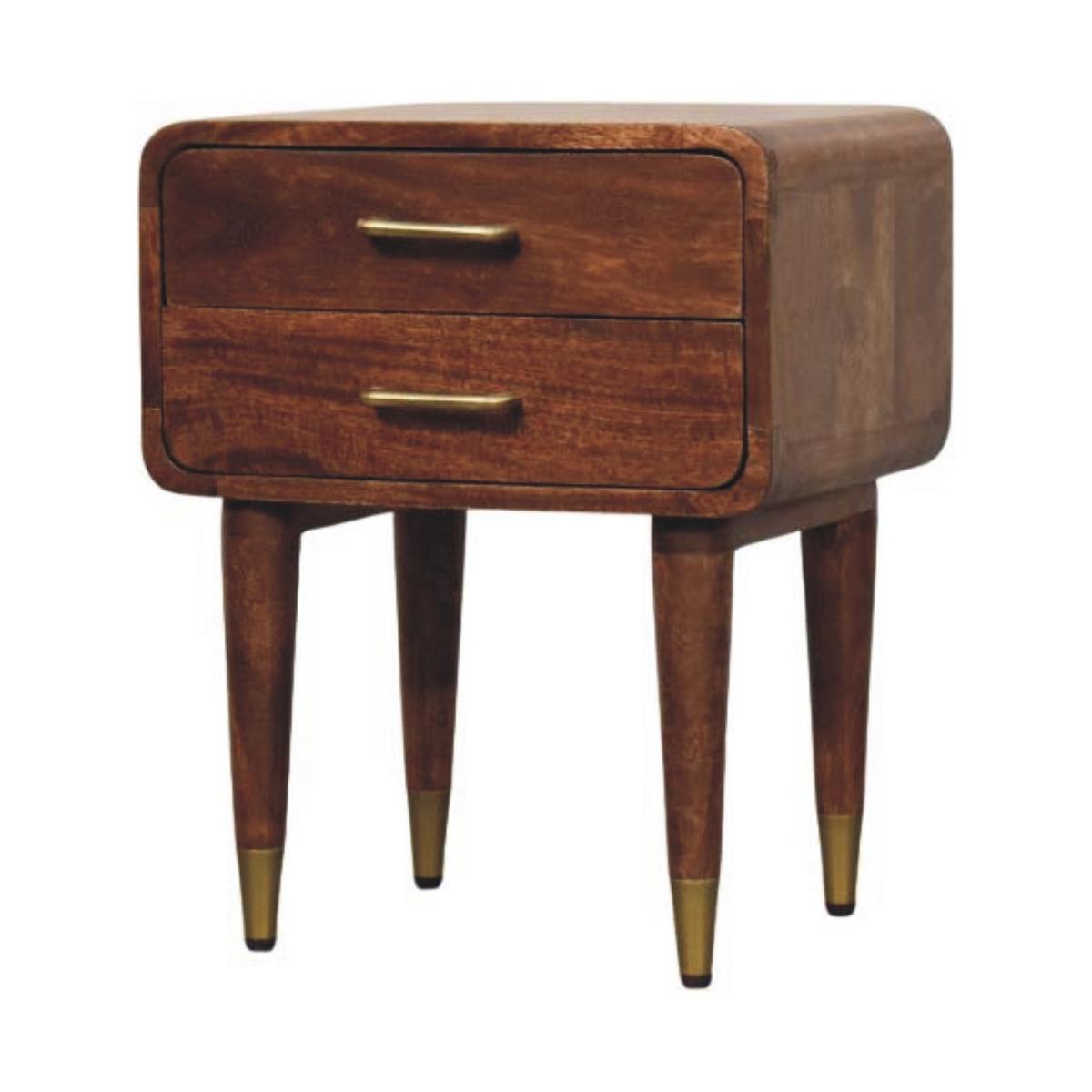 NACHTKASTEN Astor, 2 Schubladen, Dunkelbraun - Rotbraun/Messingfarben, Holz/Metall (45/55/35cm) - Artisan Furniture