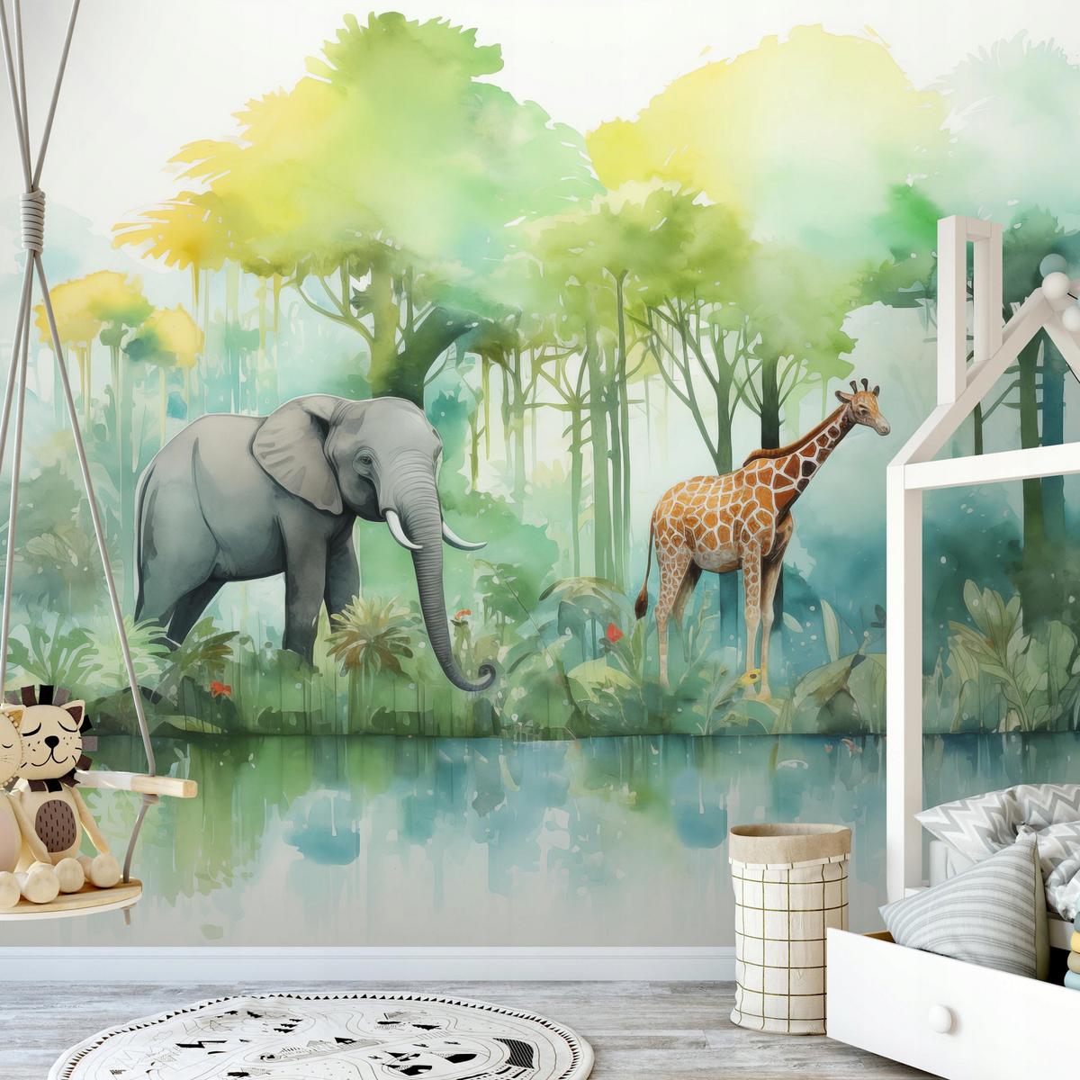 FOTOTAPETE Kinderzimmer Dschungel Vliestapete Tapete 150x105 - Multicolor, Papier (150/105cm) - Wallarena