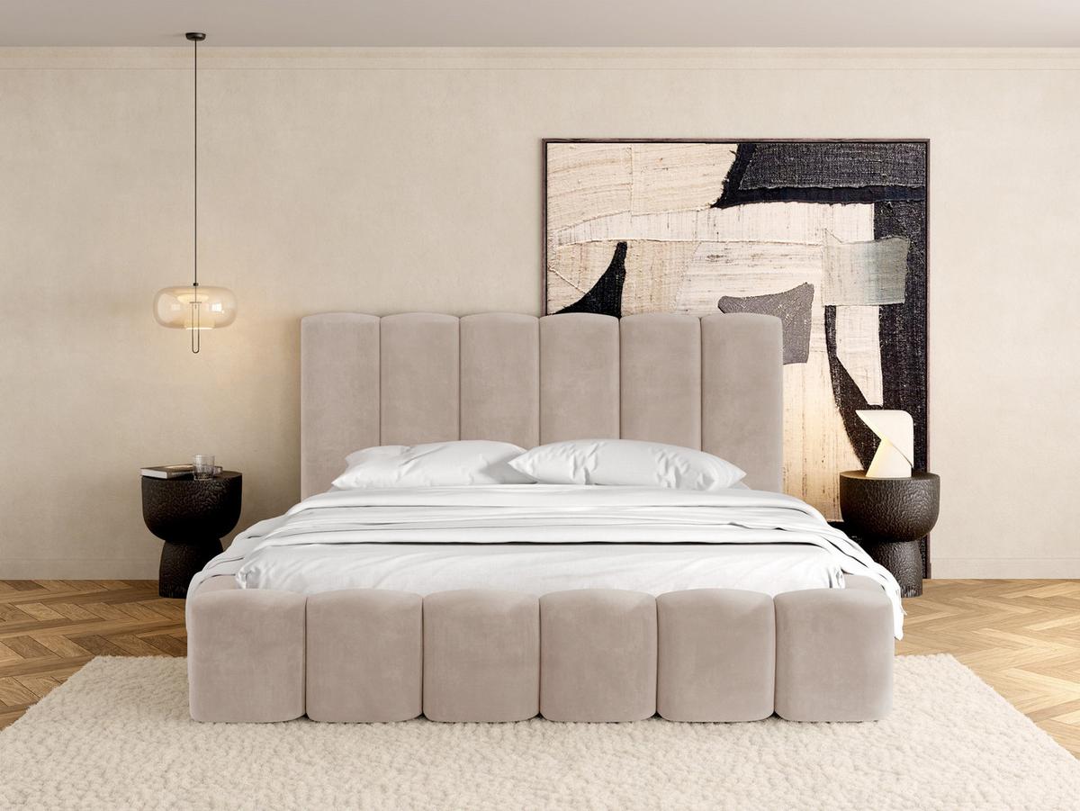 POLSTERBETT Serenity mit Bettkasten, Beige Samt 120x200 cm - Ecru/Beige, Holzwerkstoff/Kunststoff (120/200cm) - WFL GROUP