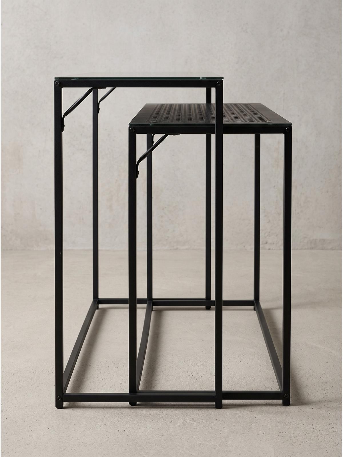 KONSOLENTISCHE 2er-Set ALCUDIA, Einscheibensicherheitsglas, Schwarz, 100 x 40 x 77 cm - Schwarz, Glas/Metall (40/100/77cm) - KADIMA DESIGN