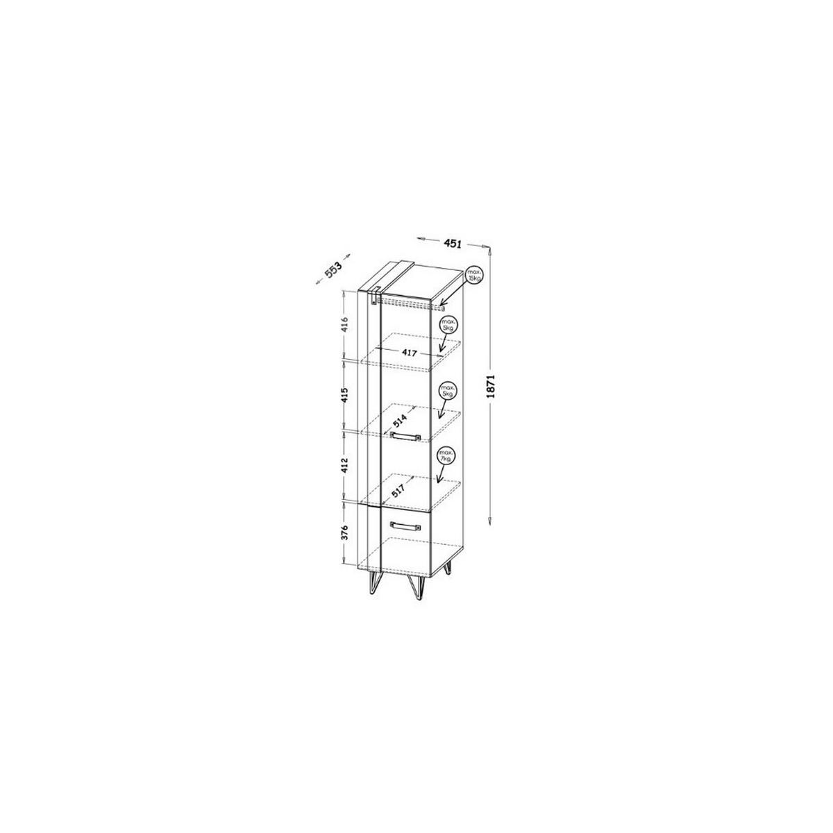 DREHTÜRENSCHRANK BRANDO 45,1/187,1/55,3cm 2-türig Eiche Wotan - Eiche Wotan/Grau, Holzwerkstoff (45.1/187.1/55.3cm) - MASSENO