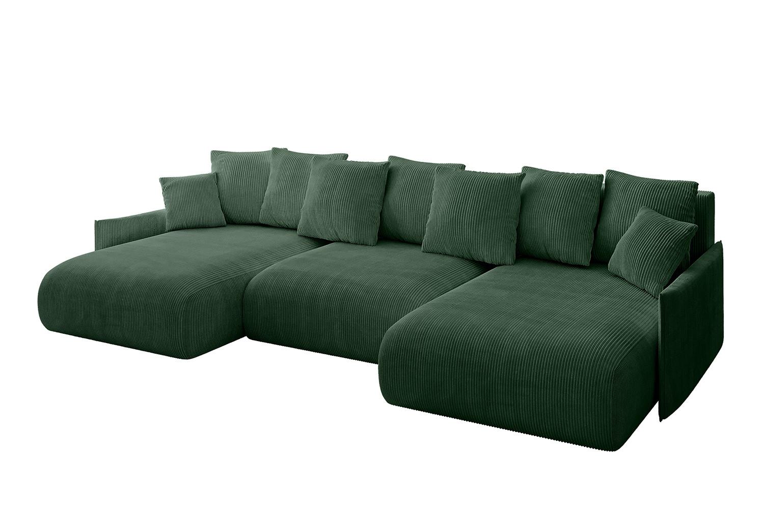 WOHNLANDSCHAFT mit Schlaffunktion und Bettkasten ONESK-U-v1 317x177x72 Grün Cord - Grün, Holzwerkstoff/Kunststoff (317/72/177cm) - ALTDECOR