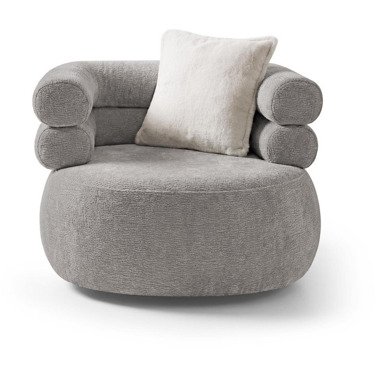 RELAXSESSELSET Nano, Set Drehsessel mit runder Form mit Hocker, Hellgrau - Hellgrau, Textil (95/75/95cm) - Beautysofa