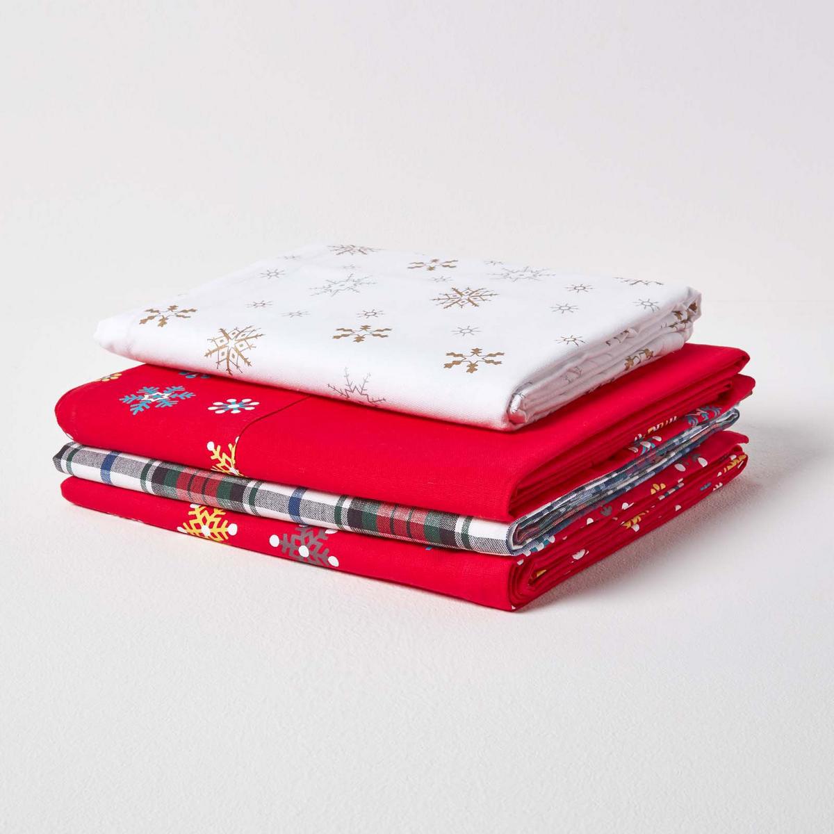 TISCHDECKE Weihnachten, rot mit Schneeflocken, 137/178 cm - Rot, Textil (137/178cm) - Homescapes