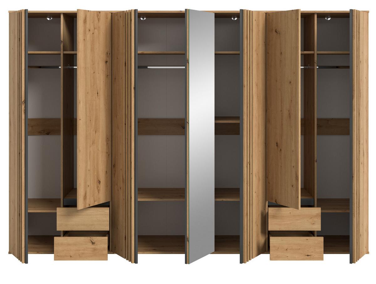 KLEIDERSCHRANK Eiche Artisan, grau 280 cm 7-türig, Wäscheschrank mit Spiegel und Schubladen - Anthrazit/Eiche Artisan, Holzwerkstoff (280/192/56cm) - Inn.Furn