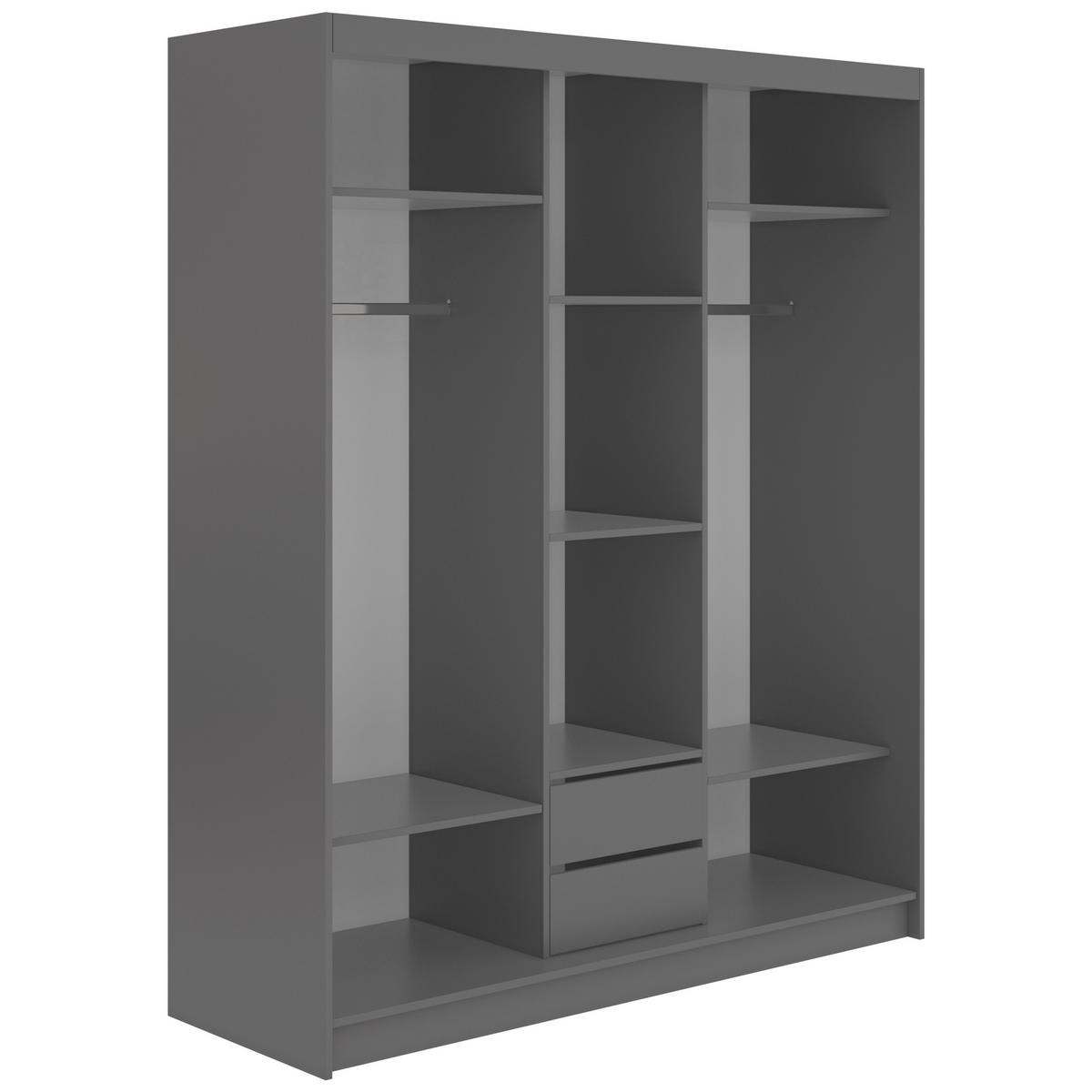 SCHWEBETÜRENSCHRANK mit Lamellen und Schubladen LUMOS - 180 - Grau und Weiß - Alufarben/Weiß, Holzwerkstoff/Metall (180/216/61cm) - MKS