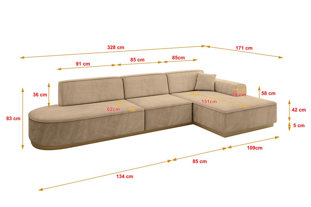 ECKSOFA Ottomane Rechts IREA-L2-v2 - 328x171x83 cm Beige - Beige, Holzwerkstoff/Textil (171/328cm) - ALTDECOR