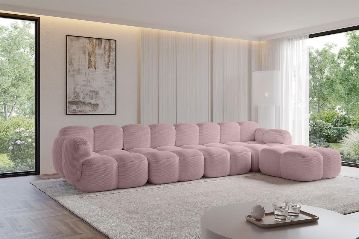 ECKSOFA modulares Sofa Rechts Miko-L3 390x205x75 Rosa Cord - Schwarz/Rosa, Holzwerkstoff/Kunststoff (390/205cm) - ALTDECOR
