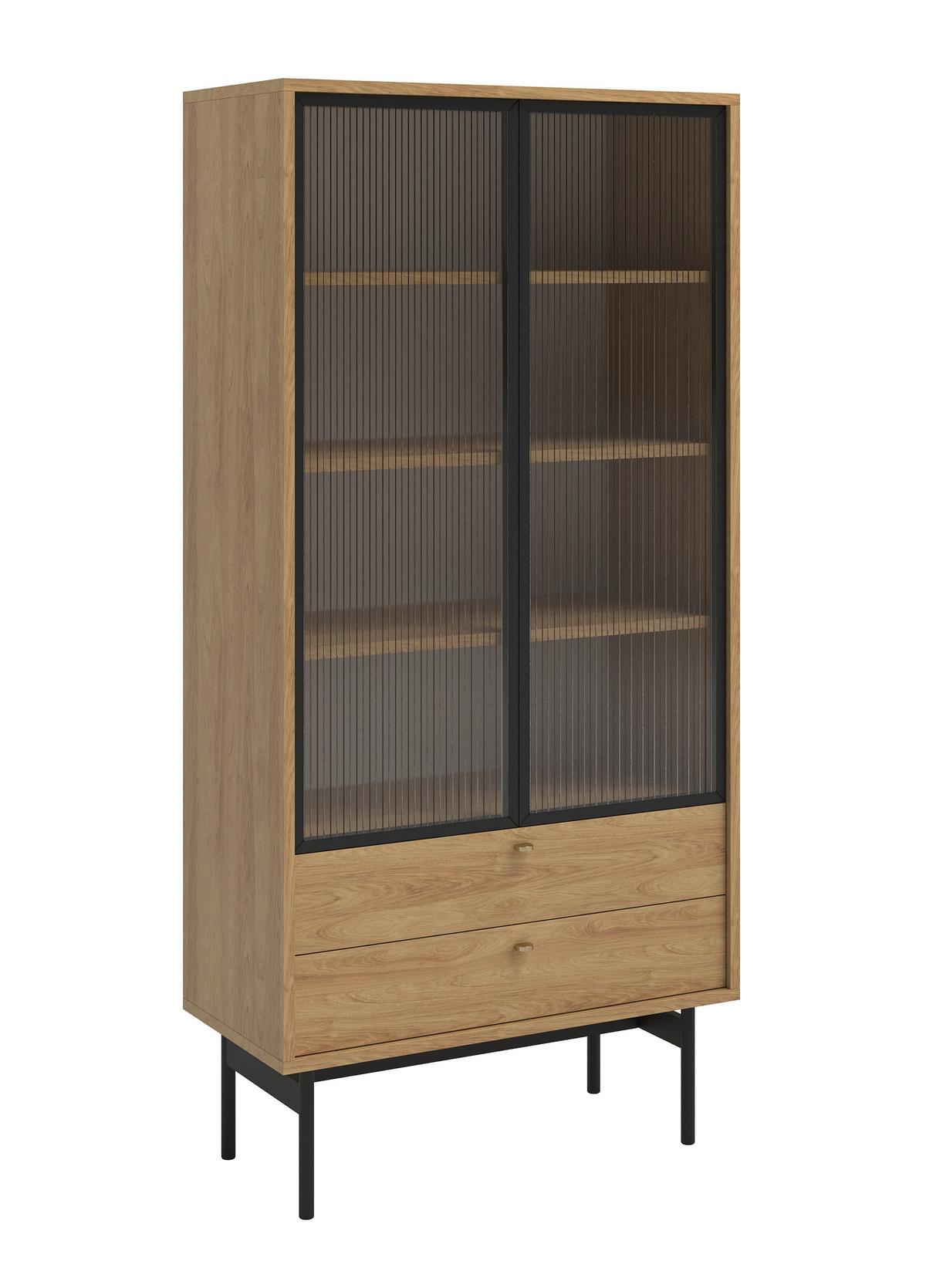 VITRINE Olar II Holzoptik Hickory Natur 85 cm - Beige/Goldfarben, Holzwerkstoff/Metall (85/179/41cm) - Selsey