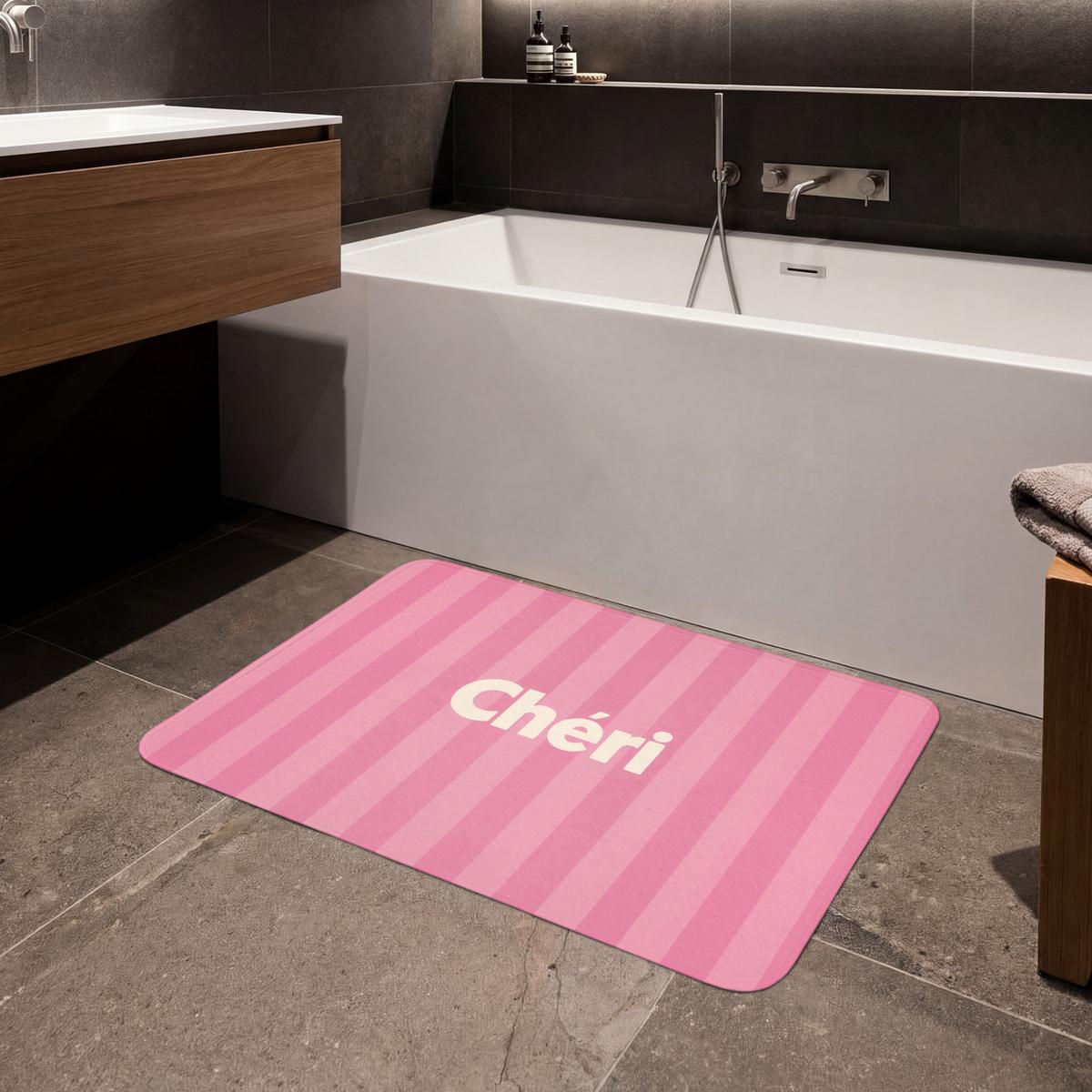 BADEMATTE Gestreift - Rosa - Chéri 90x60 cm - Pink, Textil (90/60cm) - OnlyWow