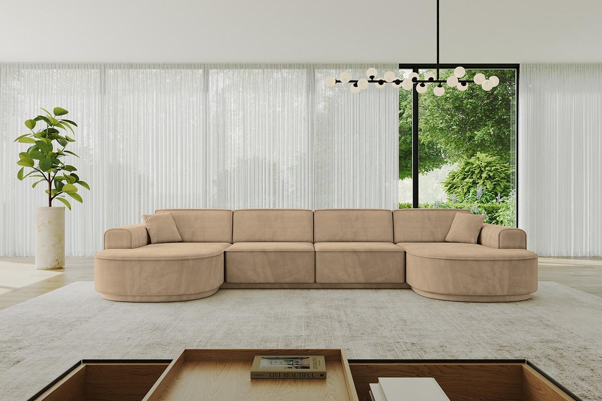 WOHNLANDSCHAFT MARI-U2-v3 - 388x171x83 cm Taupe Velours - Taupe/Schwarz, Holzwerkstoff/Kunststoff (388/83/171cm) - ALTDECOR