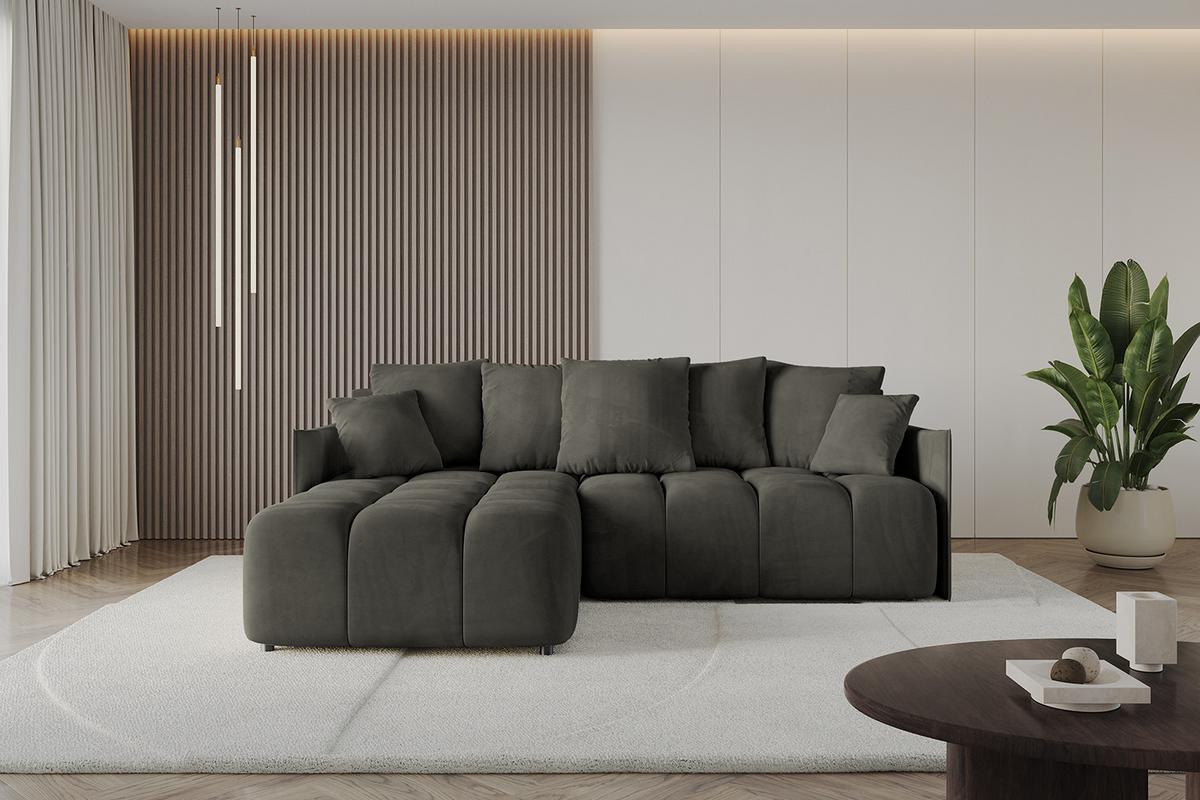 ECKSOFA Ottomane links LONLI-L 251x189x68 Schwarz Velours - Schwarz, Holzwerkstoff/Kunststoff (251/189cm) - ALTDECOR