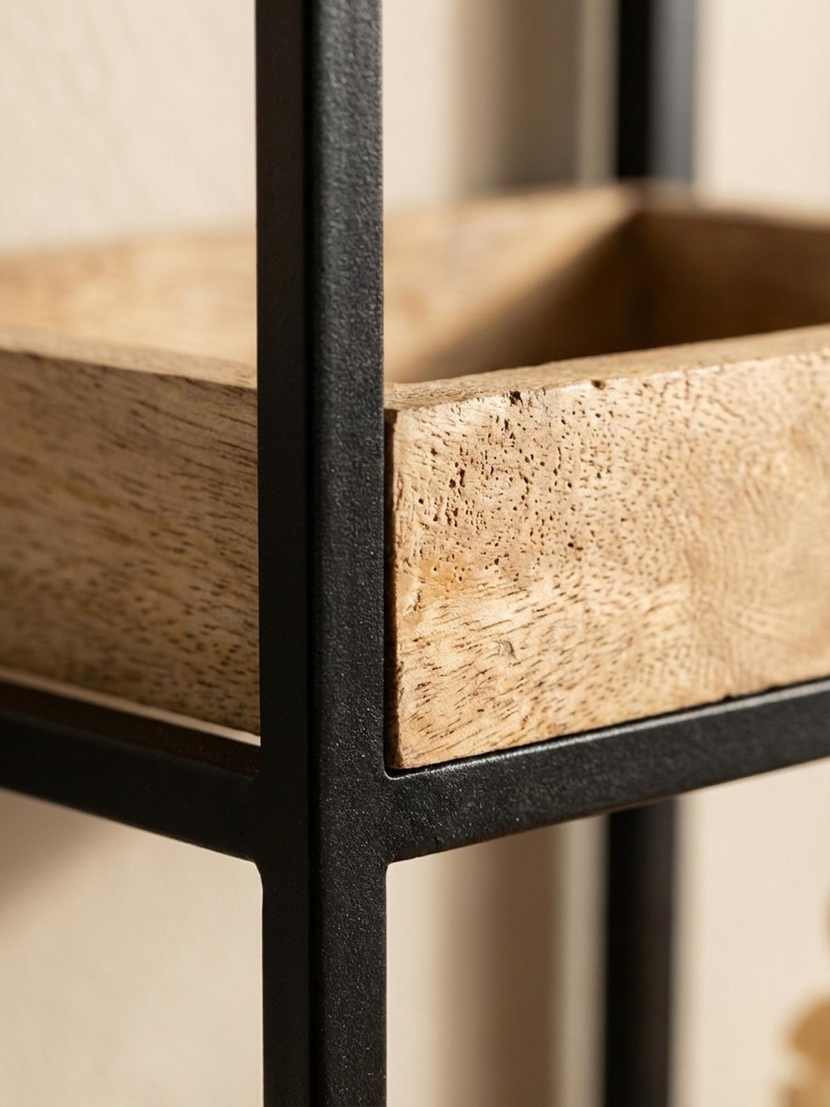 WANDREGAL Mango Massivholz Metall Industrial Stil 27x77x18 cm Rechteckig mit 3 Ablagen - Schwarz/Braun, Holz (27/77/18cm) - KADIMA DESIGN