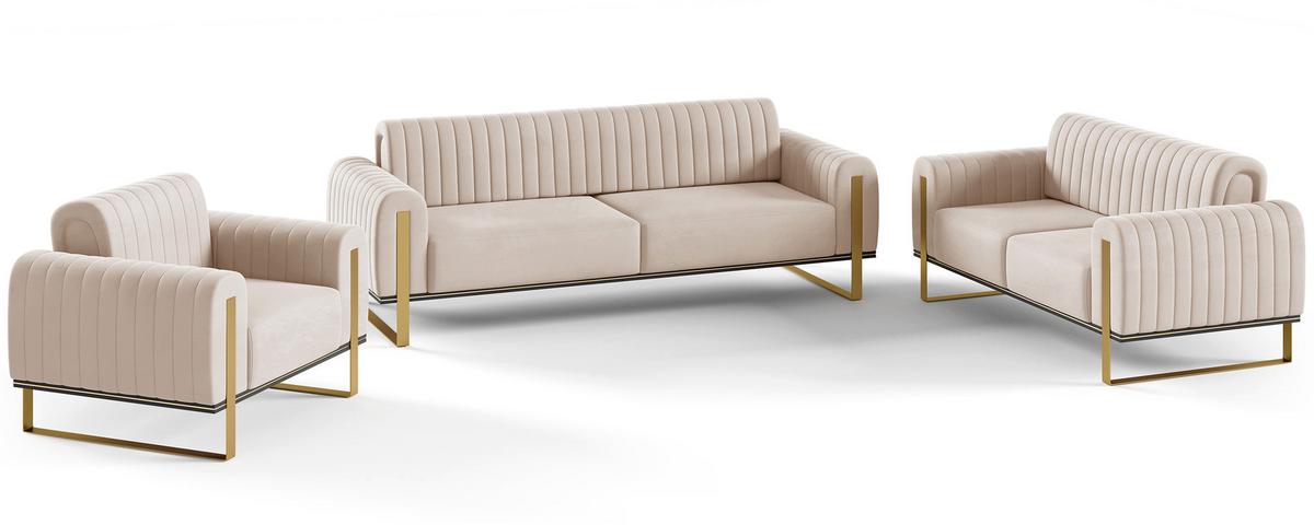 SOFA Parissa 164 cm - Ecru/Goldfarben, Textil/Metall (164/79/92cm) - Selsey