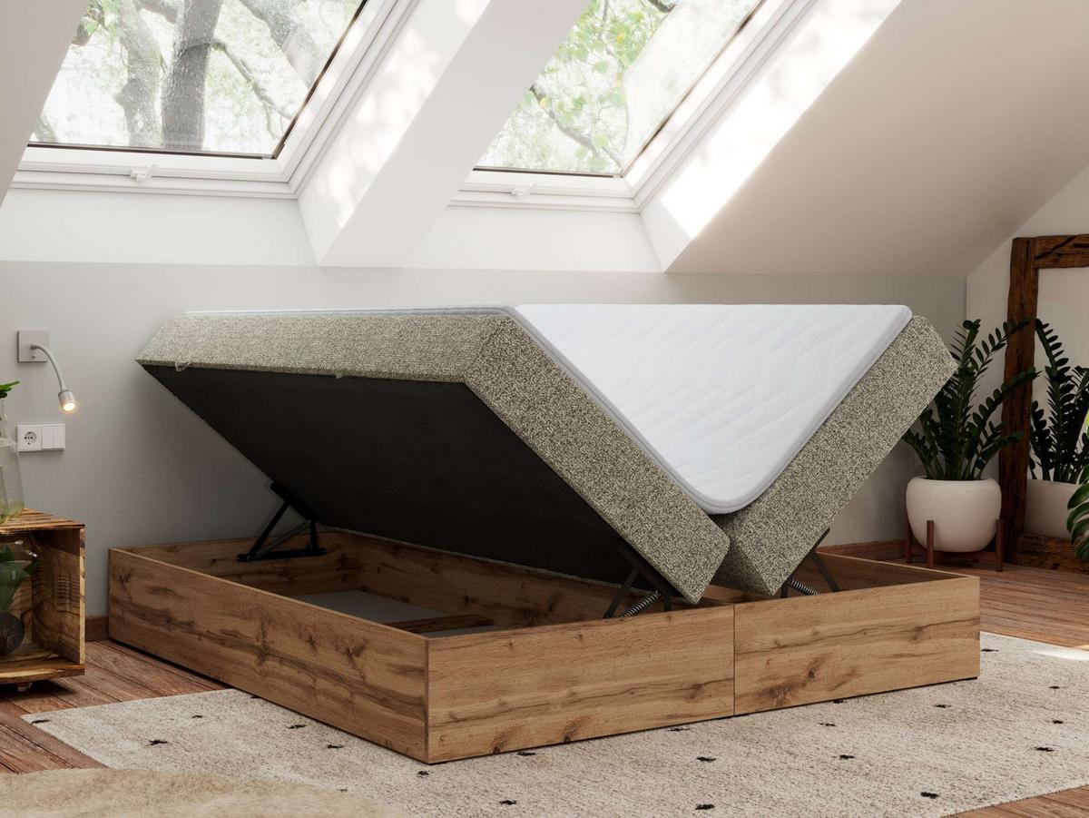 BOXBETT WOOD ZERO 180/200 - Grau Struktur - H4 - Topper T25 - Grau, Textil (180/200cm) - MKS