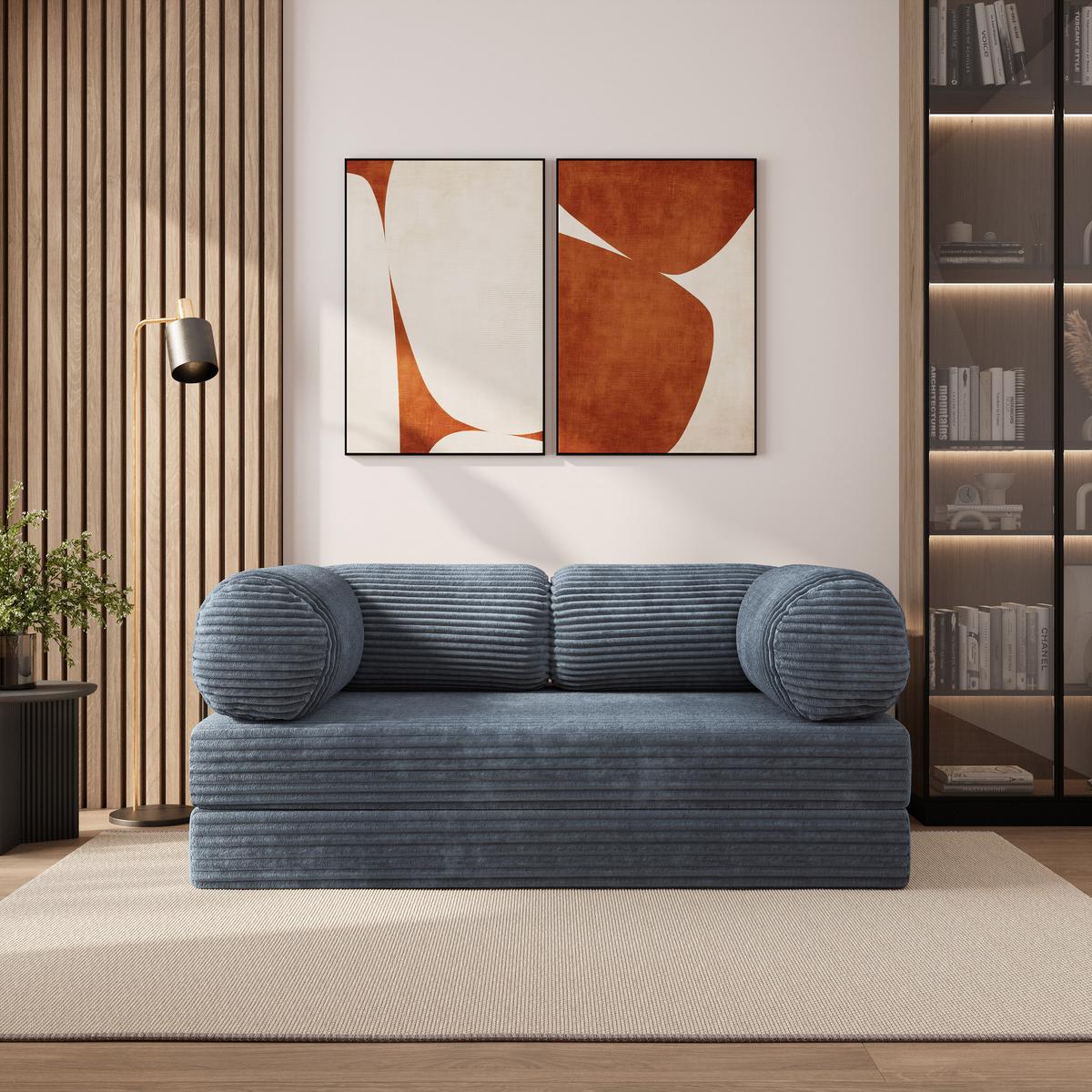 BETTSOFA ALVIO aus Schaumstoff Kordstoff Grau Schlaffunktion - Blaugrau, Textil (170/68/80cm) - MASSENO