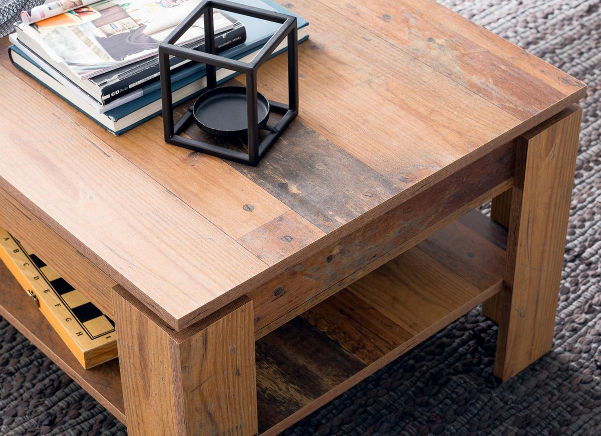 COUCHTISCH Used Wood Altholz 110 x 65 cm, Wohnzimmer Tisch mit Ablage - Braun/Grau, Holzwerkstoff (65/110/47cm) - Top.Furn