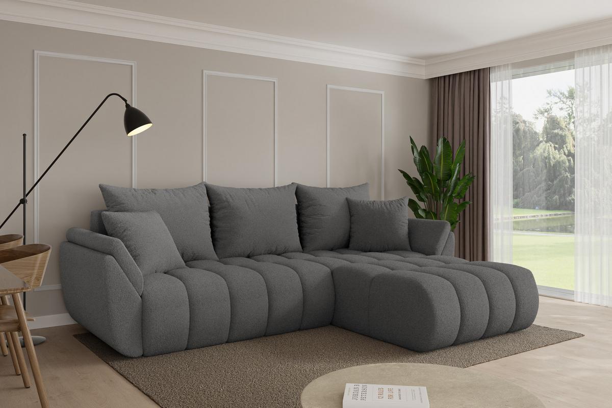 ECKSOFA mit Schlaffunktion Ottomane Rechts TOKO-L-v1 277x194x86 Grau Bouclé - Schieferfarben/Schwarz, Holzwerkstoff/Kunststoff (277/194cm) - ALTDECOR