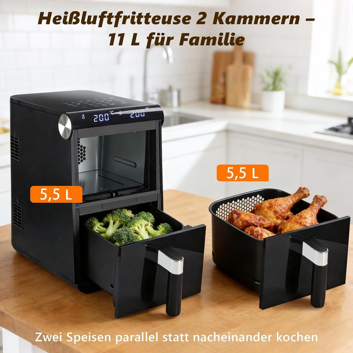 HEISSLUFTFRITTEUSE ANNA Ⅲ 46.6/25/41.1 cm - Schwarz, Metall (25/41.1/46.6cm) - Nettlife