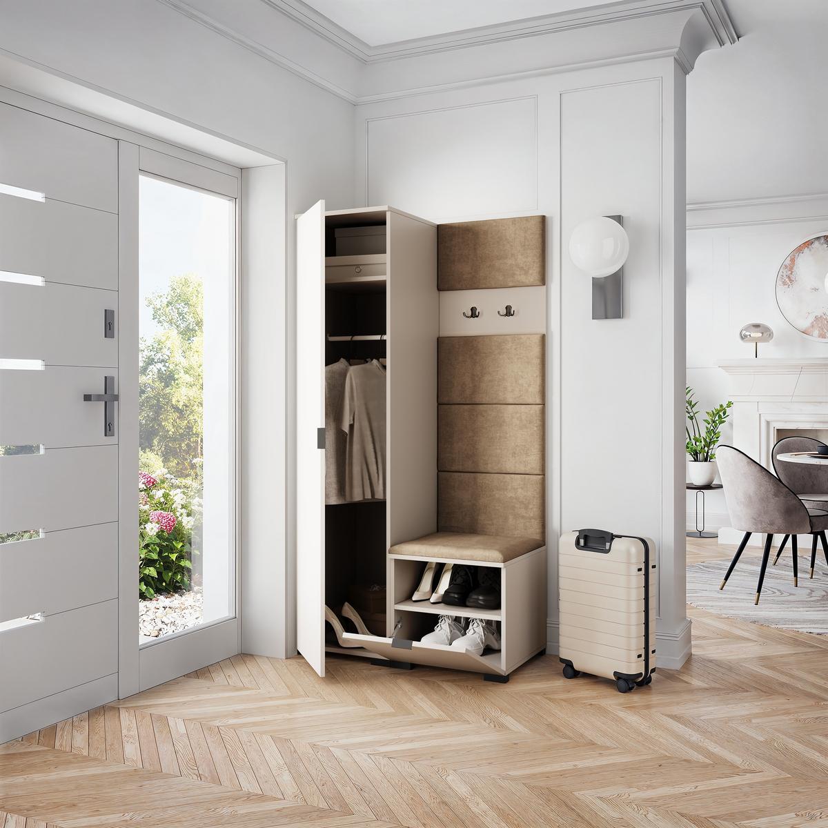 GARDEROBENSCHRANK LORI 95/181/51 cm Modern Garderobe-Set Kaschmir - Kaschmir/Mokka, Holzwerkstoff (95/181/51cm) - MASSENO
